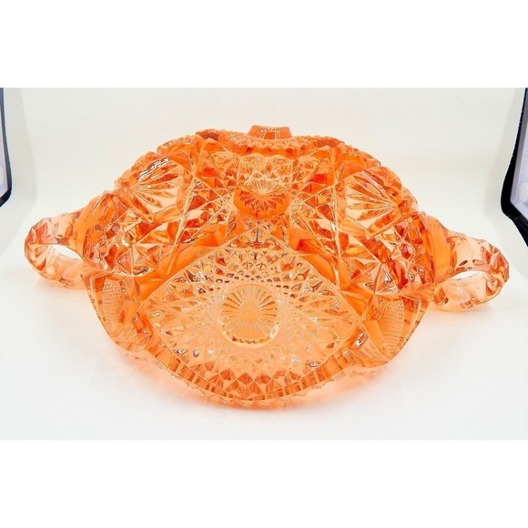 Imperial Pressed Glass Crystal Divided Relish Dish Two Handle Sawtooth Edge - Picture 8 of 11